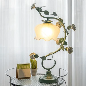 American Pastoral Flower Glass Lamp Modern Warm Romantic LED Table Lamp for Bedroom Bedside Flexible Internet Celebrity Ins Gift