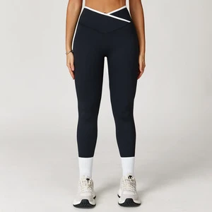 Naked Feel High-Waisted Yoga Pants - Cross-Waist Color-Block Workout Leggings for Running & Gym
