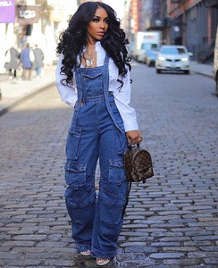 Women's Loose Denim Overalls Spring Streetwear Fashion Multi-pocket Jumpsuit