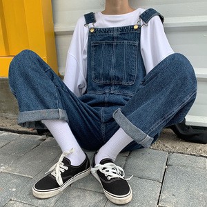 5XL Large Size Jumpsuit Women's Jeans Rompers Retro Big Pocket Loose Denim Overalls Korean Shoulder Strap Wide-leg Overalls