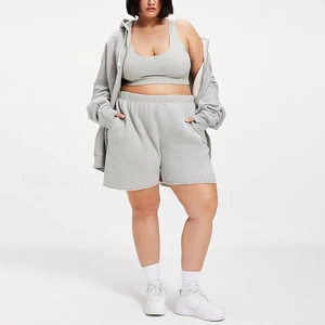 New Arrival Plus Size Women's Casual Shorts Solid Color European Style High Waist Drawstring Loose Cotton Plus Size Women Shorts
