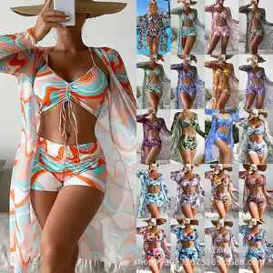 Summer Print Swimsuits Tankini Sets Female Swimwear Push up for Beach Wear Three-Piece Bathing Suits Pool Women's Swimming Suit