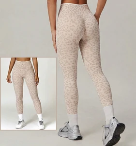 Custom Logo Leopard Print Yoga Pants | Seamless High Waist Tummy Control Leggings | Scrunch Butt Lifting Gym Tight for Women