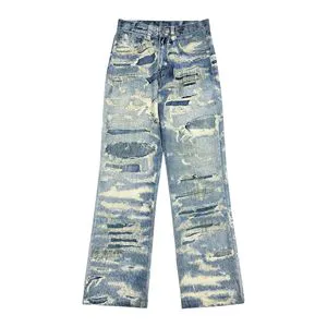 2026 Distressed Plus Size Men's Jeans Denim Polyester/Cotton Stonewashed for Eco-Friendly Rough Leg Bottom Ripped Streetwear