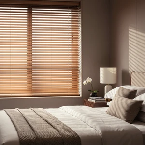 Modern Design Eco-Friendly Durable Electric Automatic Horizontal Wooden Blinds Waterproof Paulownia Basswood Plain