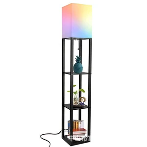 3 Tier Storage Display Standing Reading Narrow Corner Nightstand Light Modern Shelf Floor Lamp Column Floor Lamp With Shelves