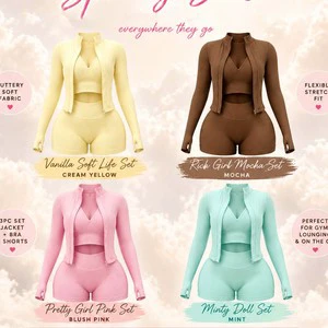2026 Women's 3 Piece Set Custom Logo Yoga Zipper Jacket Sports Bra Tracksuit Shorts Gym Fitness Wear Pants Sets Fo Women