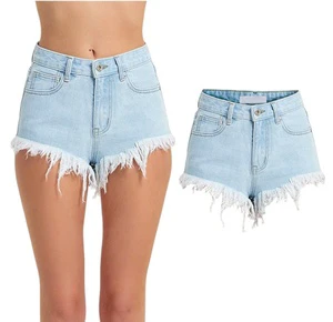 Women's High Waist Summer Denim Shorts Breathable Quick Dry Thigh-Raising Skinny England Style Stonewashed