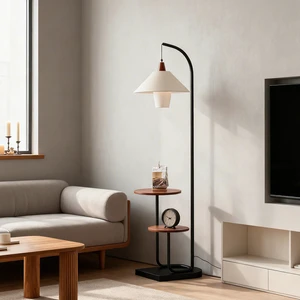 Custom Wood Metal Storage Floor Lamp OEM Color Logo Multi Shelf Standing Light for Furniture Distributor