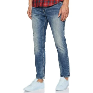 Wholesale Men's Designer Denim Jeans Mid Wash Slim Tapered Fit Pants Custom Logo Stretch Male Casual Trousers Manufacturer