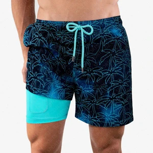 Custom Beachwear Swimwear Fitness Swimwear Trunks Quick-Dry Swim Shorts Sublimation Mens Swim Trunks with Compression Liner