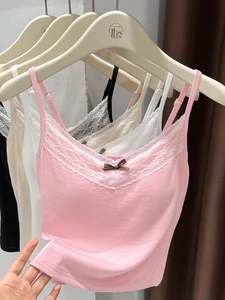 Ladies' Lace Camisole Vest with Thin Shoulder Straps and butterfly Bow, Slim Fit Base, Outerwear for Daily Home Use