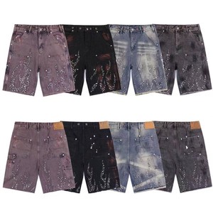 WOMEN New Arrive Custom Knees Diamonds Rhinestone Baggy Cargo Jeans Denim Shorts Jeans Tassel Shorts Jorts Designer for Men