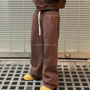 QIANSHI Streetwear Oversized Baggy Sweatpants 100% Cotton French Terry Track Pants For Men Straight Leg Stacked Sweat Pants