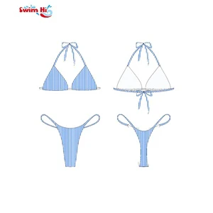 ODM Women's Halter 2 Piece Bikini Set Logo Custom Blue Striped Print Resort Bikini Anti-chlorine Bathing Suit Manufacturer