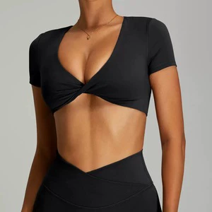 Quick-drying Bare-chested Yoga Top with Short Sleeves and V-Neck Sexy Low-cut Design for Sports and Fitness
