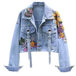 Plain Washed Casual Women Denim Jackets 100% Cotton Long Sleeve Washed Ladies Jacket With Customizable Fabric
