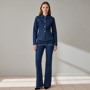 Custom Stretch Denim Suit Set for Women Flare Jeans Outings Outfit Ladies