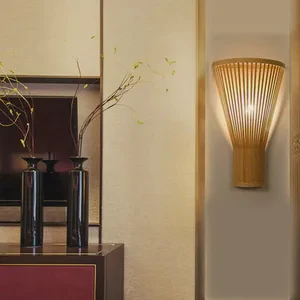 Retro Bamboo Wall Lamp Woven Bamboo Wicker Living Room Bedside Bedroom Decoration Lighting