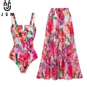 JSN 2026 Customized Print Women's Sexy One Piece Bikini Set with Beach Cover up Fashion Hollow Out Backless Swimwear Beachwear