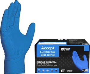 Heavy Duty Mechanical Gloves Custom Logo Industrial Nitrile Glove Raised Diamond Texture Grip Latex Free Black Disposable Gloves