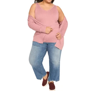 Plus Size Women's Ribbed Knit Sleeveless Tank Top Breathable Solid Color Scoop Neck Casual Spring Polyester/Cotton Soft Custom