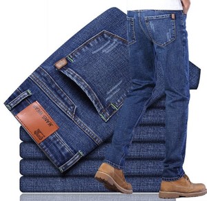 Direct Factory Sale Men's Slim Straight Casual Distressed Breathable Jeans for Winter Autumn Thickened Denim Mid Waist High