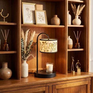 Even Heating Tropical Bamboo Candle Warmer Lamp With Cylindrical Shade And Black Met