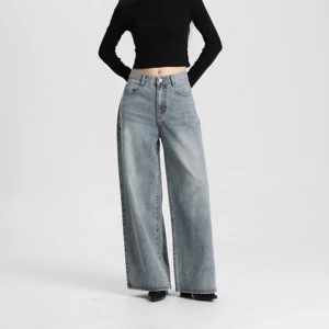 High Quality Women High Rise Loose Fit Wide Leg Casual Vintage Style Denim Trousers Daily Wear Stonewashed Cotton Quick Dry
