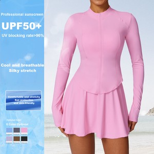 Summer Outdoor Anti Uv Long Sleeves Workout Sun Protection Clothing Quick Drying Running Yoga Jacket Fitness Sport Set for Women
