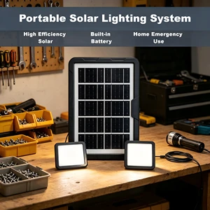 Multi Function Solar Power Station Lighting System with Two 4W Mini Square Light for Tent Fishing Outdoor Activities