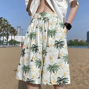 Men's Vintage Drawstring Beach Pants Quick-drying Water-accessible Loose Five-point Boxer Swim Trunks Hot Spring Seaside Holiday