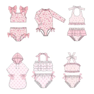 Boutique Kids Swimming Suits 2-piece Cute pink Baby Girls Bikinis Swimwear Dry Fast Children Swimsuit
