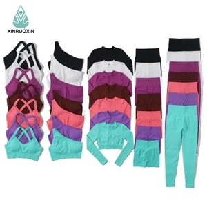 5 Piece Gym Seamless Clothing for Women Yoga Set Fitness Long Sleeve Crop Top and High Waist Leggings Workout Seamless Yoga Set