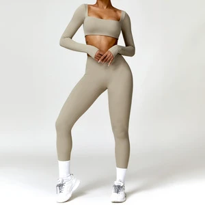 Custom Logo Women's Gym Apparel Square Neck Crop Tops Workout Yoga Pants Leggings Dropshipping Gym Fitness Sets Women 2025