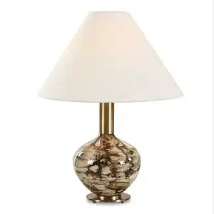 Modern Glass Table Lamp with Marble Effect Base and Cone Shade