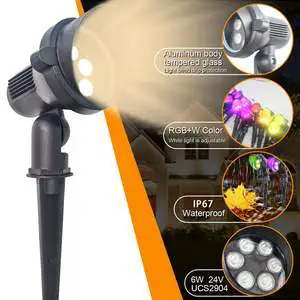 RGBW Landscape Lighting 6W 24V Low Voltage Outdoor WiFi Control LED Garden Lights Aluminum Housing IP67 for Garden Decoration