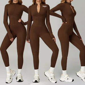 2025 Half Zipper Long Sleeve Ropa Deportiva Mujer Yoga Bodysuit Breathable Gym Wear Women Quick Dry Sportswear Fitness Jumpsuit