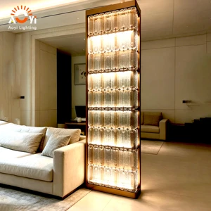 Artistic Glass Brick Floor Light Modern Gold Frame Standing Lamp for Home Decor Hotel Lobby