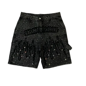 Denim Jorts Y2k Manufacturer Custom Black Rhinestone Jeans Denim Shorts Men