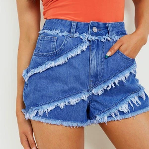 ODM OEM Custom Jeans Shorts Women's Denim Short Para Mujer Jeans Fringed Ladies Jean Shorts