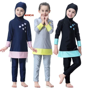 Girls Conservative Two-Piece Sportswear Slim Fit Sun Protection Large Size Beach Occasions Sunscreen Muslim Modest Swimsuit