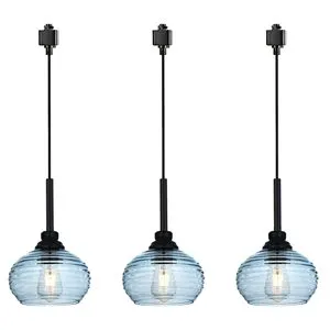 3-Light H-Type Track Pendant Light Fixture Blue Water Ripple Glass Shade Stylish Decorative Lighting Chandeliers Pendant Lights