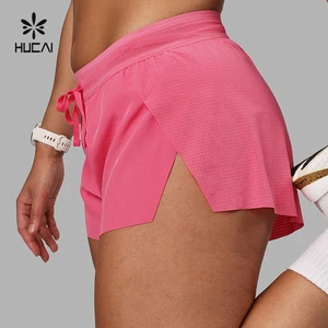 HUCAI Custom Sportswear Drawstring Lightweight Relaxed Fit Split Hem Active Athletic Workout Running Gym Shorts Women