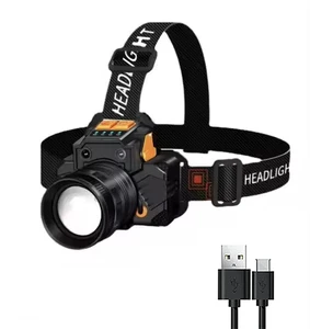 Hot Bright Light Wave Induction Power Display Aluminum Alloy Abs Body Telescopic Zoom Usb Rechargeable Flashlight Led Headlamp