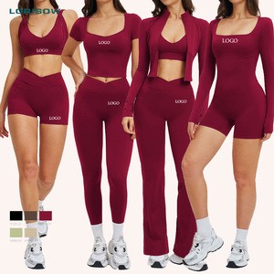 LORISOW 6 Pc Matching Women Active Wear Sets Custom Logo High Quality Gym Clothing Long Sleeve Jacket Spandex Top And Leggings