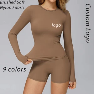 Autumn Winter Brushed Long Sleeve Yoga Top Women Slim Fit High Elastic Pilates Fitness Workout Athletic Sports Crop Tops