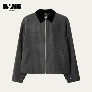 Men's Vintage Denim Long Jacket with Stand Collar Waterproof & Breathable Reversible