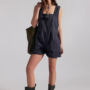 Women's Denim Overalls Jumpsuit Solid Color Mid Waist Regular Fit Breathable Cotton Summer Casual Style With Button Jumpsuit