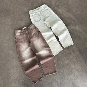 Men's Trendy Cool 9-inch Slimming Pants Korean-Style Customizable Denim Fabric Solid Color Wash Straight Casual Summer Autumn